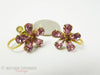 1940s Pink Rhinestone Flower Screwback Earrings - with dime