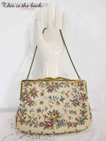 50s Cream Tapestry Frame Purse - back
