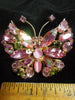 Vintage Regency Pink AB Butterfly Brooch and Earrings Demi Parure at Better Dresses Vintage. brooch close-up