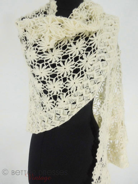 50s Baar & Beards Top Hits Cream Crochet Shawl at Better Dresses Vintage - worn as a wrap