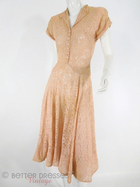 40s Peach Beige Lace Dress at Better Dresses Vintage - full view