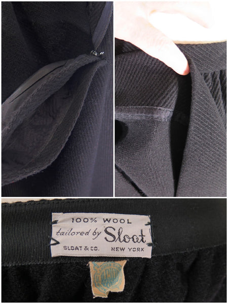 Vintage 1950s black skirt details and labels