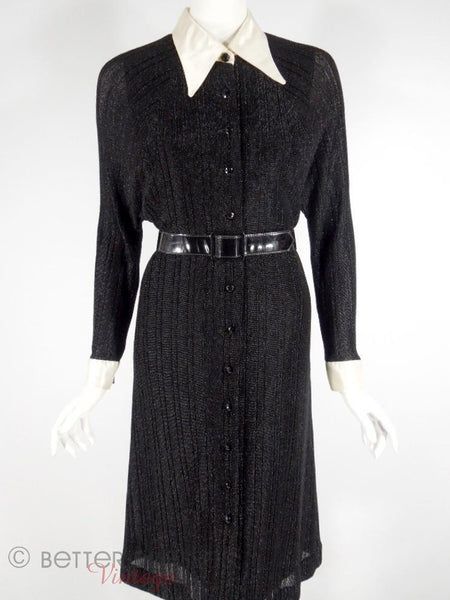 70s Black Metallic Knit Dress