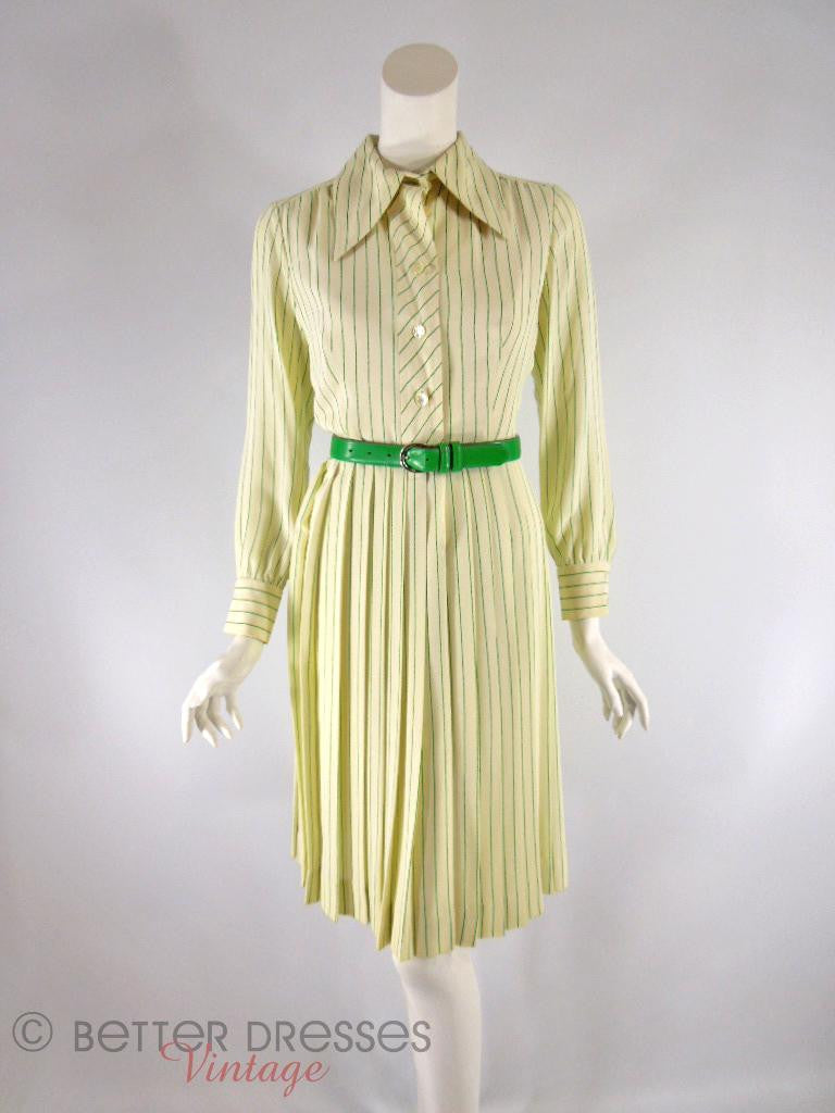 70s Striped Shirtwaist Dress - with green belt
