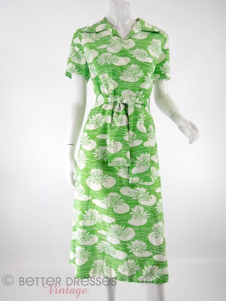 60s/70s Green&White Lily Pad Shift Dress - full