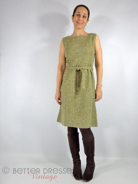 1960s Jumper Dress in Olive Tweed