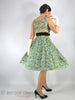 Vintage silk floral dress in blue and green - back view