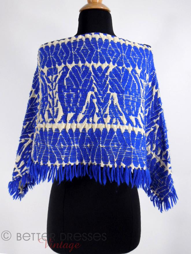50s or 60s Mexican Blue Wool Poncho