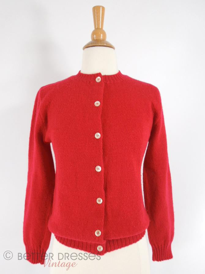 60s Red Wool Cardigan - front