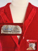 60s Red Wool Cardigan - placket and Pandora Scotchkin label