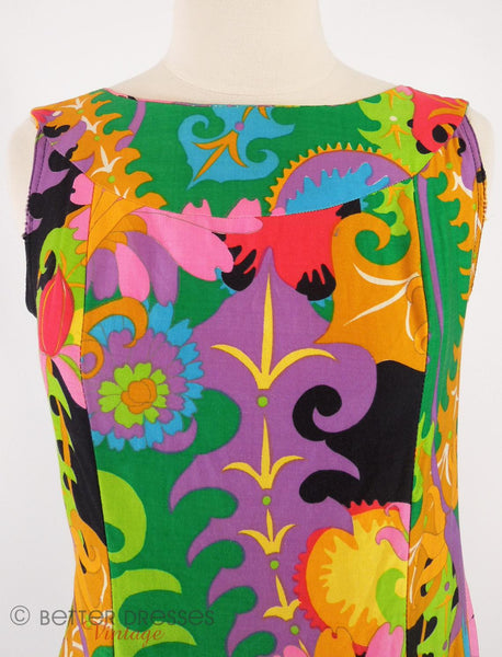 60s Psychedelic Hawaiian Dress - close