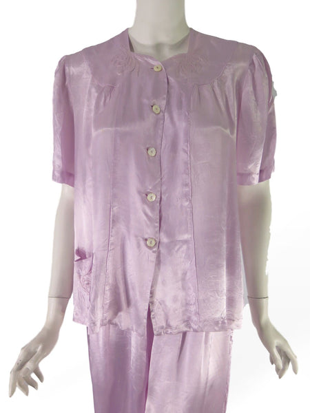 40s Lavender Satin Pajamas