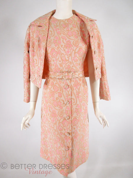 60s Peach and Taupe Dress Suit - jacket on shoulders