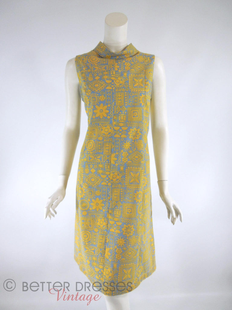 60s Yellow on Blue Shift Dress - front