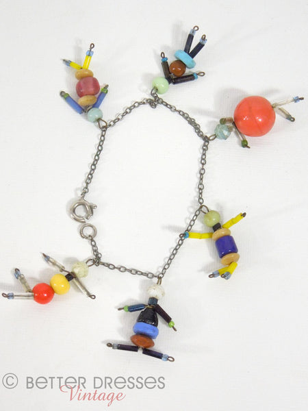 30s/40s Czech Glass Bead People Bracelet - lying flat