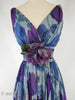 60s Blue and Purple Silk Party Dress - close up