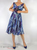 60s Blue and Purple Silk Party Dress - on a person, moving