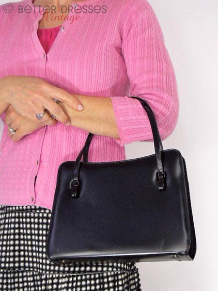 Sac à main à cadre en vinyle noir des années 60