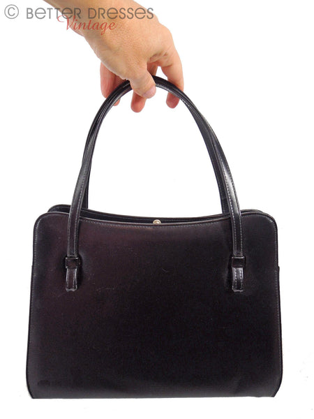 Sac à main à cadre en vinyle noir des années 60