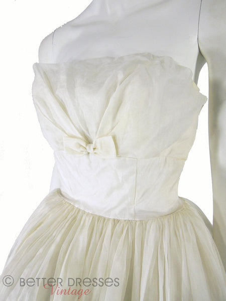 50s/60s Strapless White Cupcake Gown - angle close on white