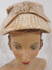 50s Cream Straw Veil Hat - front