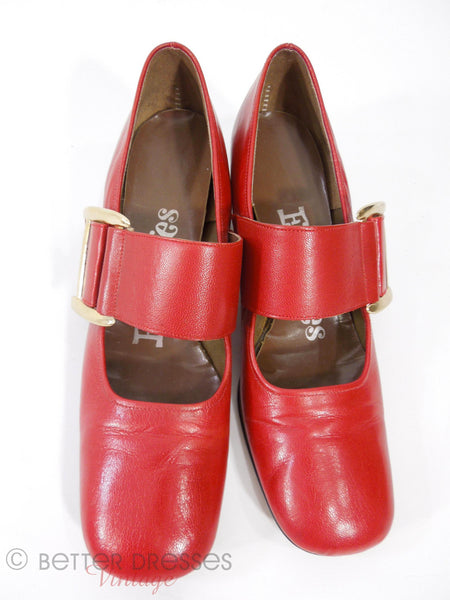 60s Mod Red Mary Jane Shoes - top view