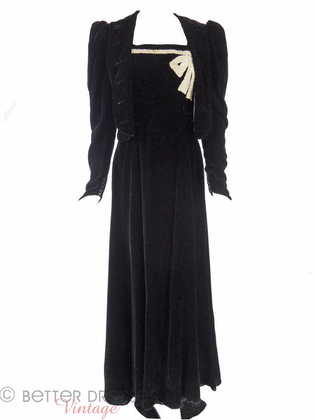 30s Black Velvet Dress & Jkt - main view