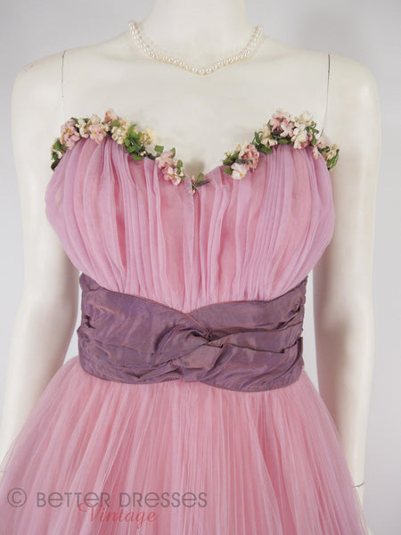40s/50s Pink Tulle Ball Gown - close up