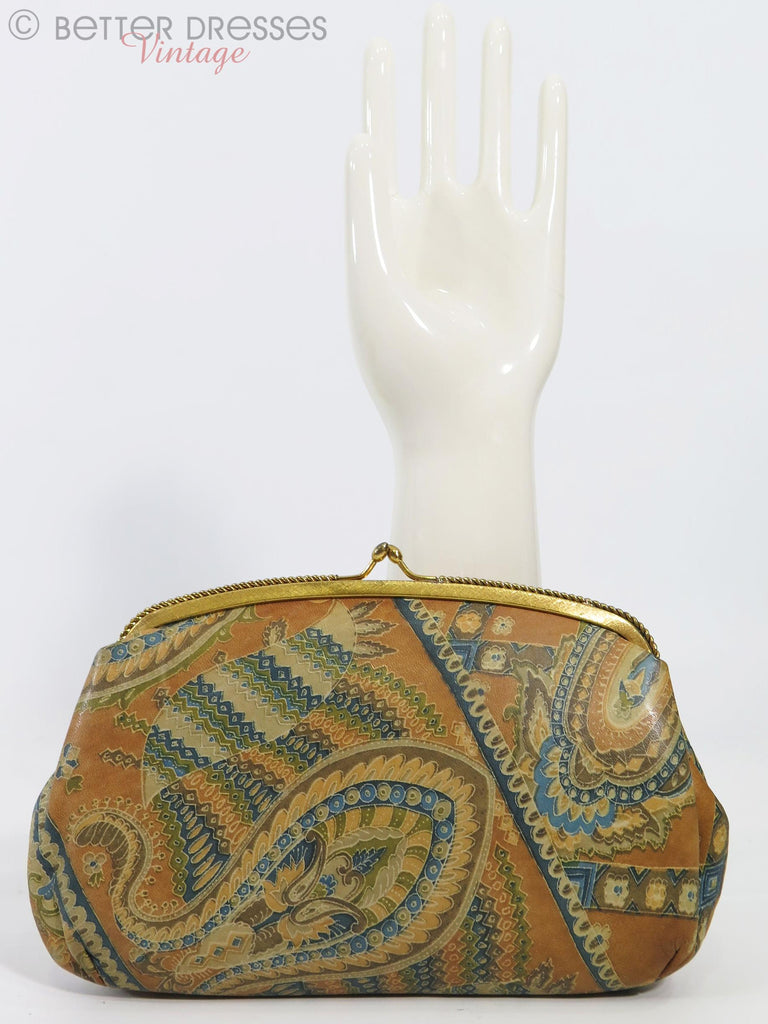 60/70s Paisley Leather Clutch Bag - front