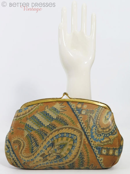 60/70s Paisley Leather Clutch Bag - front