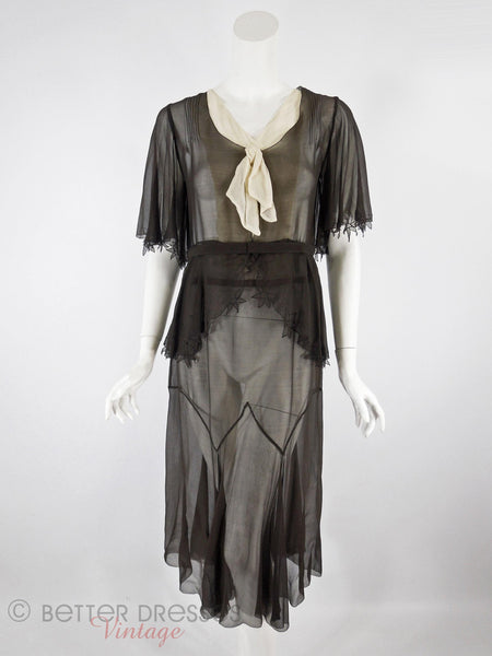 20s/30s Dress in Black Crepe - full view front
