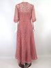 40s pink lace gown - back, unclipped