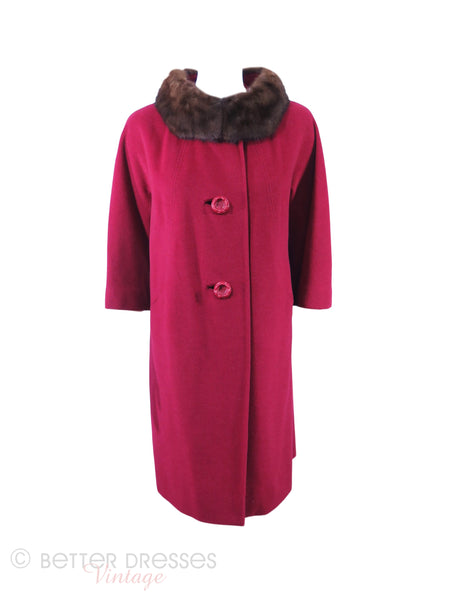 60s Red Swing Coat With Mink Collar