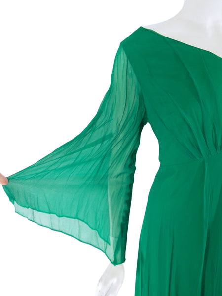 60s Green Plus Size Green Gown - sleeve