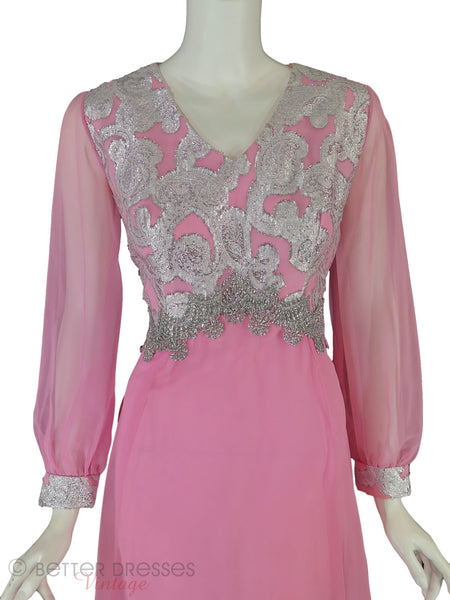 60s Pink and Silver Maxi Gown - close up