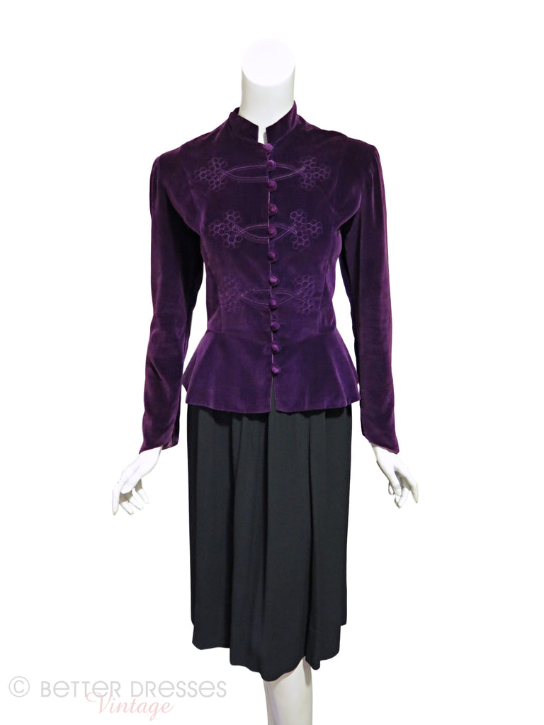 Vtg Purple Velvet Peplum Jacket