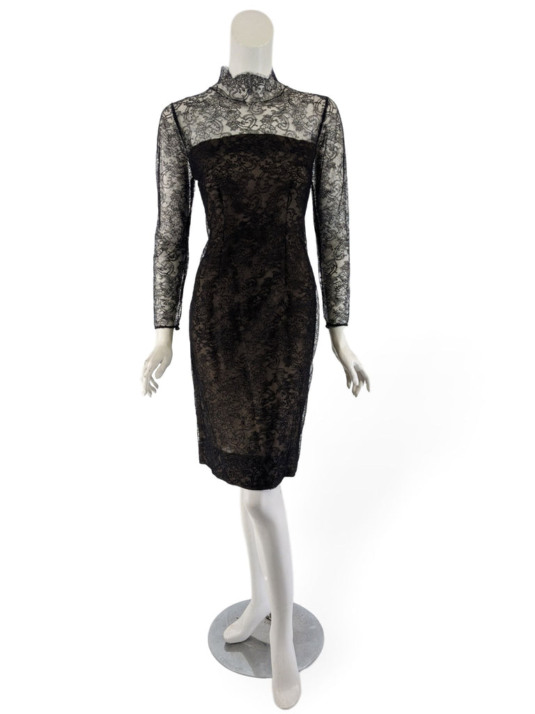 50s/60s Black Lace Wiggle Dress