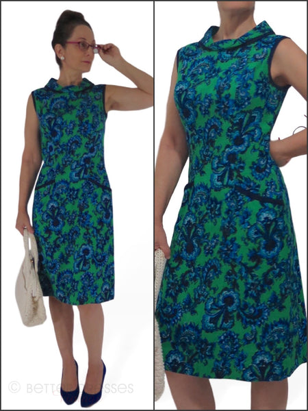 Robe droite des années 60 en vert Kelly et bleu