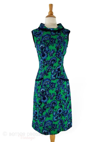 Robe droite des années 60 en vert Kelly et bleu