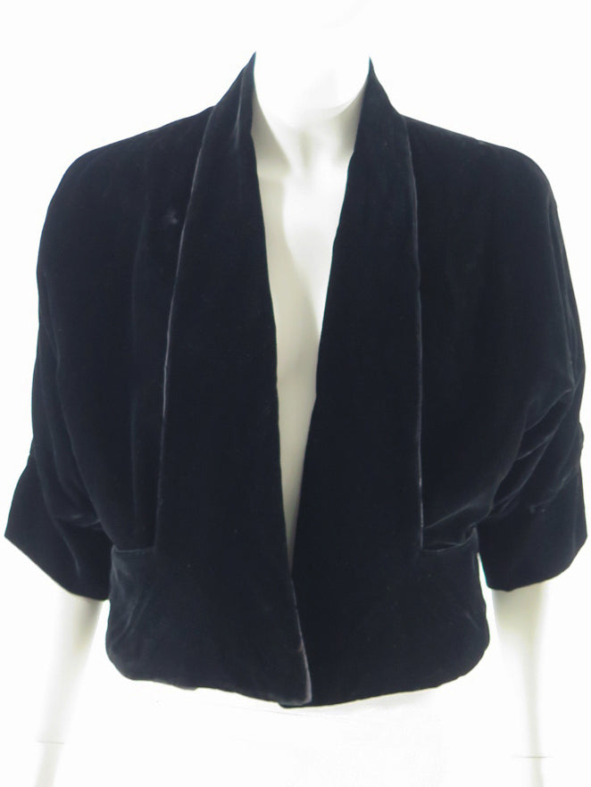 1950s black velvet no-closure jacket