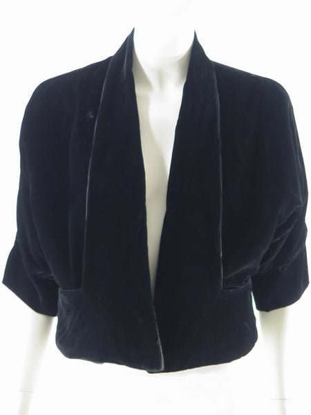 1950s black velvet no-closure jacket