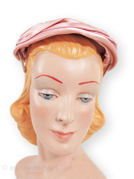 1950s hat in pink satin