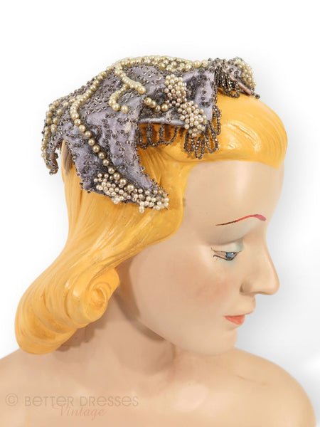 50s Cocktail Hat With Beads and Pearls