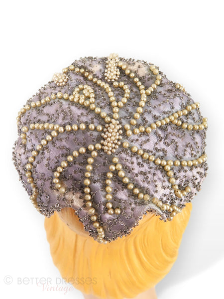 50s Cocktail Hat With Beads and Pearls
