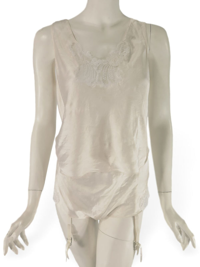 80s lingerie set - camisole and tap pants with garters