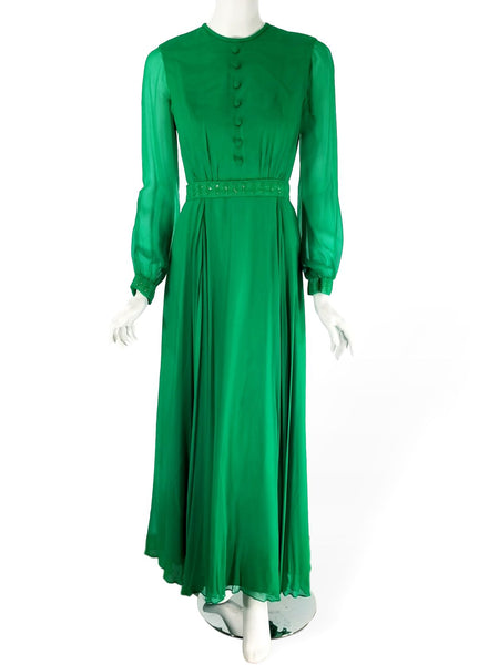 60s Green Chiffon Gown