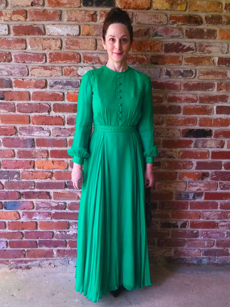 60s Green Chiffon Gown - on a person