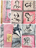 BG Creations tag and details of 1940s silk novelty print scarf