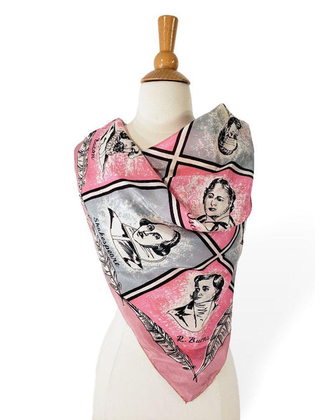 40s Novelty Print Silk Scarf With Authors and Scientists