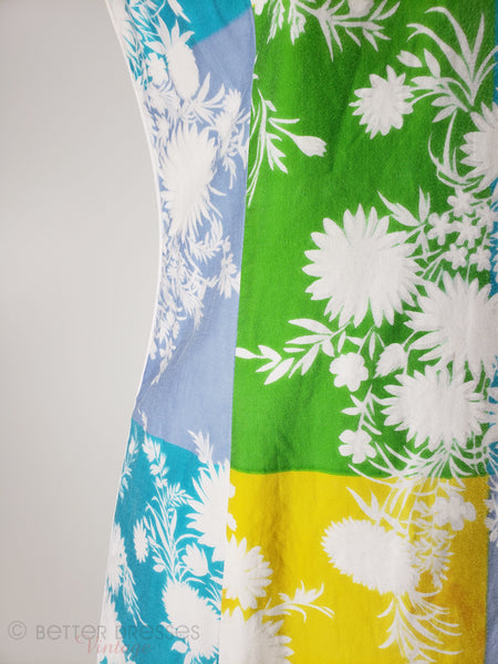 Vtg 60s Shift Dress Side Piping and Print